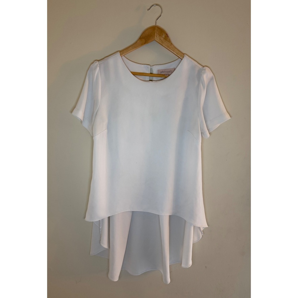 Philosophy Women's White flowy high-low baby doll style Blouse size S - Picture 3 of 7